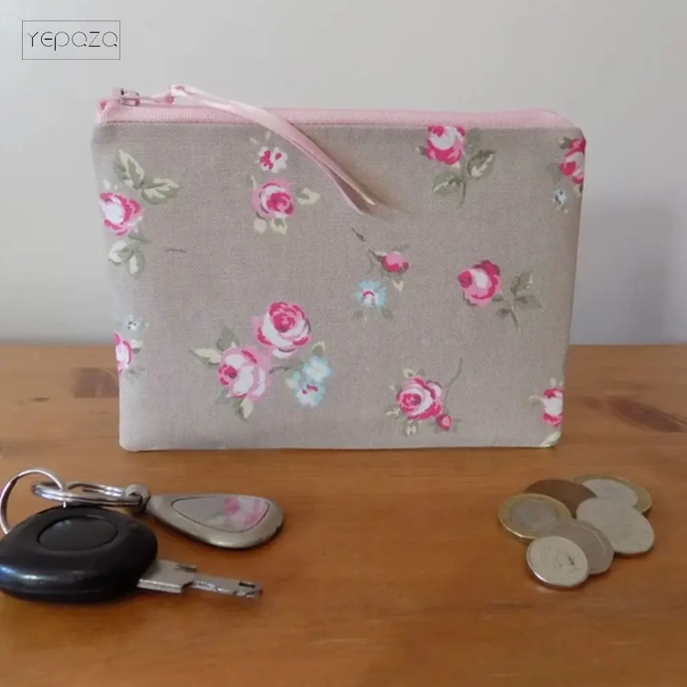 Floral Fabric Storage Pouch Small Make Up Bag Zipper Case