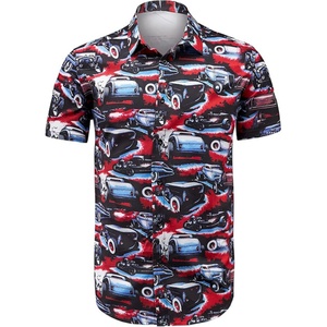 Men's Custom Logo Breathable ODM Stand Collar Food Cars <b>Print</b> Hawaiian Short Sleeve Casual Tropical <b>Funky</b> Button Down Shirt - Product Image 1