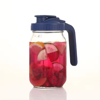 Bocal en verre Mason de 64 oz avec poignée et bouchon, grand récipient de stockage d'eau de 2000 ml, avec ligne de mesure, personnalisable, pour le camping et les activités de plein air, qualité alimentaire