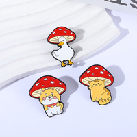 Broches en émail Kawaii Chat sous un chapeau de champignon, mignonnes, avec des animaux de dessin animé (oie blanche, chien), badges de revers, bijoux, cadeaux pour amis