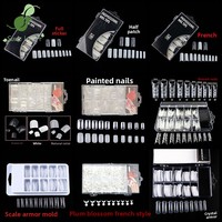 Puntas de Uñas Postizas para Decoración de Uñas, Serie de 100 Piezas, Estilo Francés, Cubierta Completa, Diseño de Cristal Pintado, Cuadradas, Mariposa, Almendradas, Stiletto
