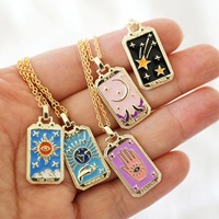 Accessoires de bijoux DIY, pendentif rectangulaire en forme de lune, d'étoile et de soleil, plaqué or 18 carats, émail, design de carte de tarot, collier de créateur