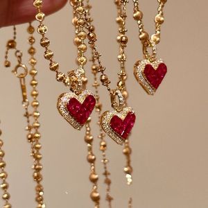 CAIOOCHE Hot Read Crystal Zircon collar corazón amor colgante Bling Collar Cuentas cadena latón 18K oro joyería collar - Product Image 3