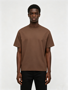 Camiseta de Hombre Marrón con Cuello Simulado, 100% Algodón Peinado, Oversize, Hombro Caído, Color Liso, Casual, Manga Corta, Lisa, Estilo Urbano - Product Image 2