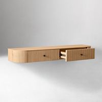 Meuble de toilette mural moderne et durable en acier inoxydable cannelé, console flottante avec tiroirs et bord incurvé, armoire de maquillage pour salon