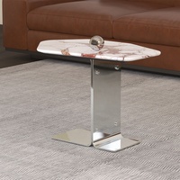 Table basse en marbre vert irrégulier avec rangement dissimulé, table d'appoint et table centrale de salon moderne et luxueuse avec structure robuste
