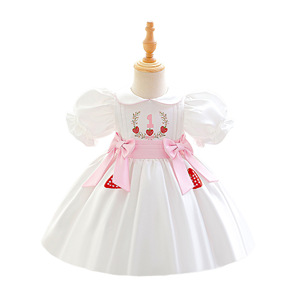<span class=keywords><strong>Vestido</strong></span> <span class=keywords><strong>de</strong></span> Primer Cumpleaños para Bebé Niña, Bordado <span class=keywords><strong>de</strong></span> Fresas, Manga Abullonada, <span class=keywords><strong>Vestido</strong></span> Casual para Bautizo o Fiesta - Product Image 6