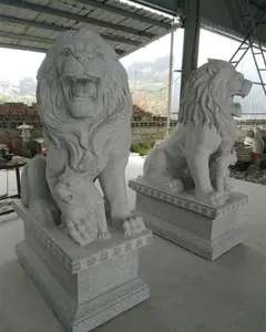 Bahçe lambası gri granit taş aslan heykelleri