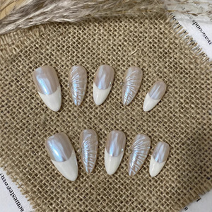 <span class=keywords><strong>Uñas</strong></span> Postizas Clásicas Francesas Color Blanco Perla, Largo Medio, Estilo Ins, Otoño Invierno, Piel Clara, <span class=keywords><strong>Novia</strong></span> - Product Image 3