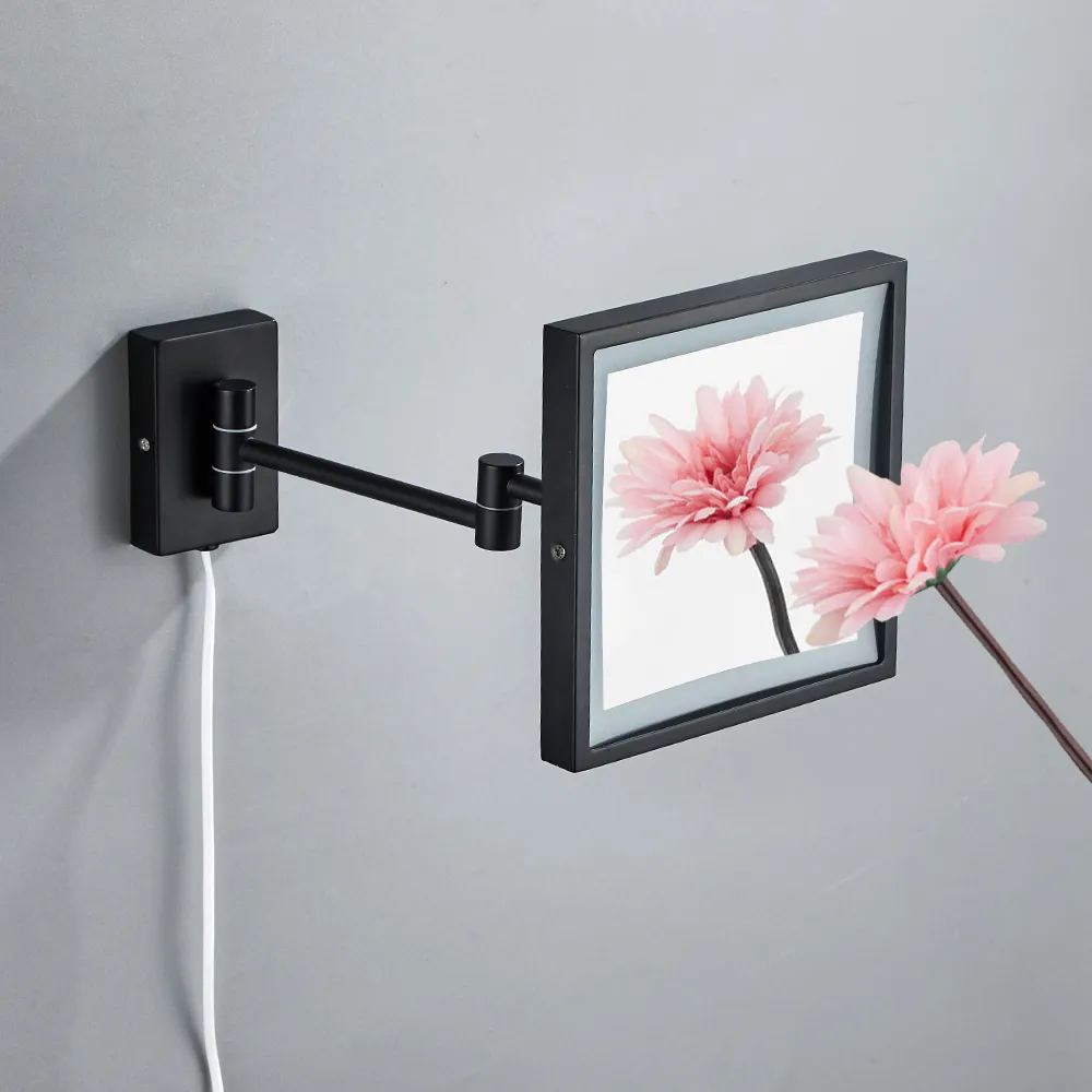 Quadratisches Bad LED-Spiegel Wand halterung ausziehbarer Schmink spiegel beleuchteter Rasier spiegel