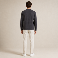 Pull en lin et viscose à col rond et manches longues pour homme, texture rayée, tricoté