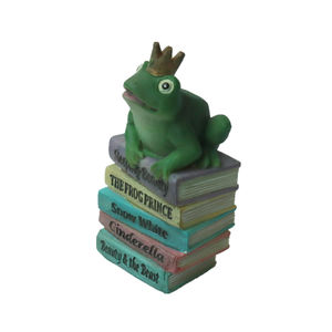 Statue de grenouille en résine polyrésine, 1 pièce, Statue de princesse, assise sur les livres, décoration de table - Product Image 3