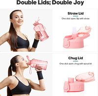 Bouteille d'eau en plastique sans BPA de grande capacité de 2,2 litres avec marquages de temps, bouteille d'eau de fitness d'un demi-gallon avec housse de transport