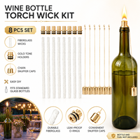 Kit de conversion de torche à bouteille en gros avec mèches en fibre de verre, adaptateurs dorés et capuchons à chaîne pour la décoration de jardin