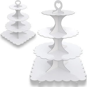 White Cardboard <b>Cupcake</b> Stand Tower Round Square <b>Cup</b> Cake Display Holder with Custom Cutting Processing Service - Product Image 1