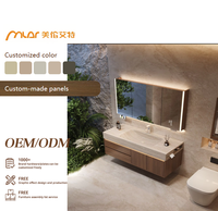 Ensemble de meuble-lavabo mural de style médiéval avec vasque intégrée en porcelaine à bordures courbées à chaud et rangement intégré, IPX7