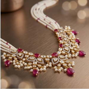 Elegant 925 Silver <b>Ruby</b> Pearl <b>Necklace</b> Set Designer Bridal Jewelry Traditional Ethnic <b>Necklace</b> for Women Wedding Jewelry - Product Image 2