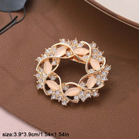 Nouvelle Broche Élégante en Alliage Plaqué Or avec Strass en Cristal et Pierre Œil de Chat, Motif Trèfle Exquis, Cadeau pour Femme