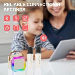 Mini microphone double portable avec microphone intégré pour chanter à la maison, karaoké avec haut-parleur sans fil Bluetooth RGB - Product Image 4