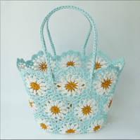 Sac en crochet fait main, polyester et coton, grande capacité, sac fourre-tout, plage, quotidien, décontracté, sac à bandoulière, couleurs personnalisées
