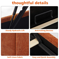 Cadre de lit intelligent réglable rembourré avec barre de levage, design minimaliste, grand espace de rangement, 160x200cm, velours, support à lattes en bois, gain de place