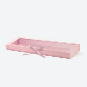 Geotobox 23.62x7.09x 2.09in | 60x18x5.3cm Deluxe cartone rosa trasparente coperchio finestra chiusura magnetica scatola fiori