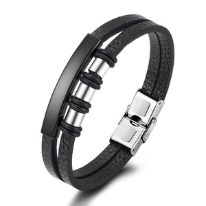 Nuovo <span class=keywords><strong>Bracciale</strong></span> in Pelle Fatto a Mano per <span class=keywords><strong>Uomo</strong></span>, Design Geometrico Multistrato <span class=keywords><strong>Intrecciato</strong></span> con Chiusura in Acciaio Inossidabile - Product Image 1