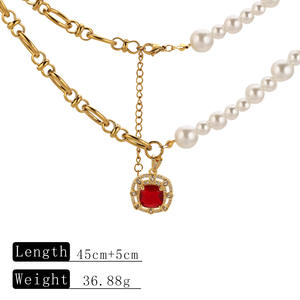 HB0441 Neue Exquisite Natürliche Jade-Edelstein-Charm-Halskette Quadratischer Diamant-Anhänger Einzigartige Edelstahl-Perlenkette für Damen - Product Image 6