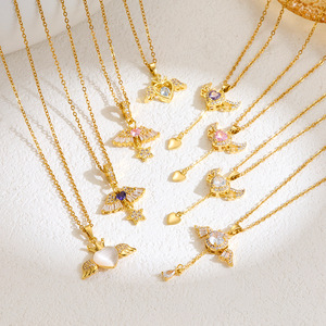 Colliers pendentifs ailes d'ange dorées, pierres précieuses en cristal blanc, violet et rose, breloque étoile et cœur, bijoux élégants <span class=keywords><strong>pour</strong></span> femmes - Product Image 2