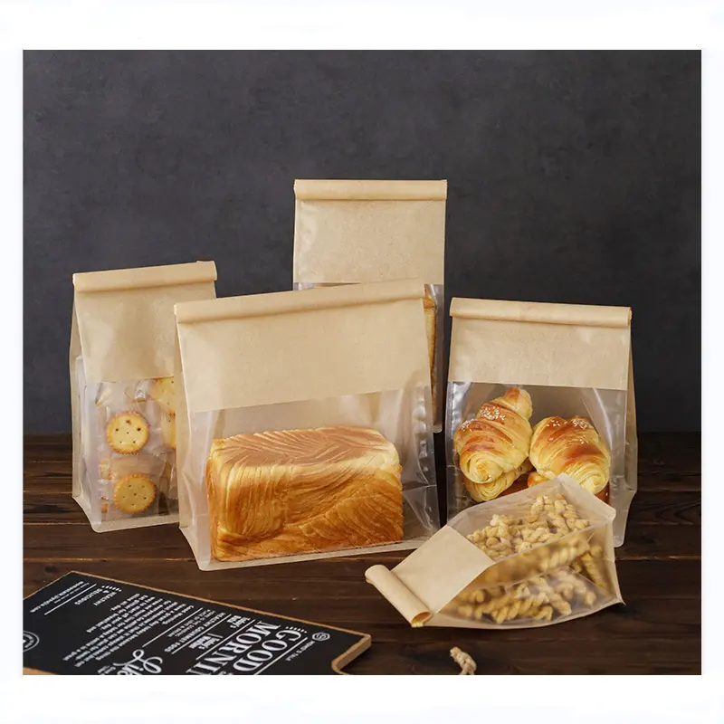 Brown Color 3 Side Clear Windows Wire Seal Bread Bag Toast Paper Bags in 5 Sizes with Sufficient Stock