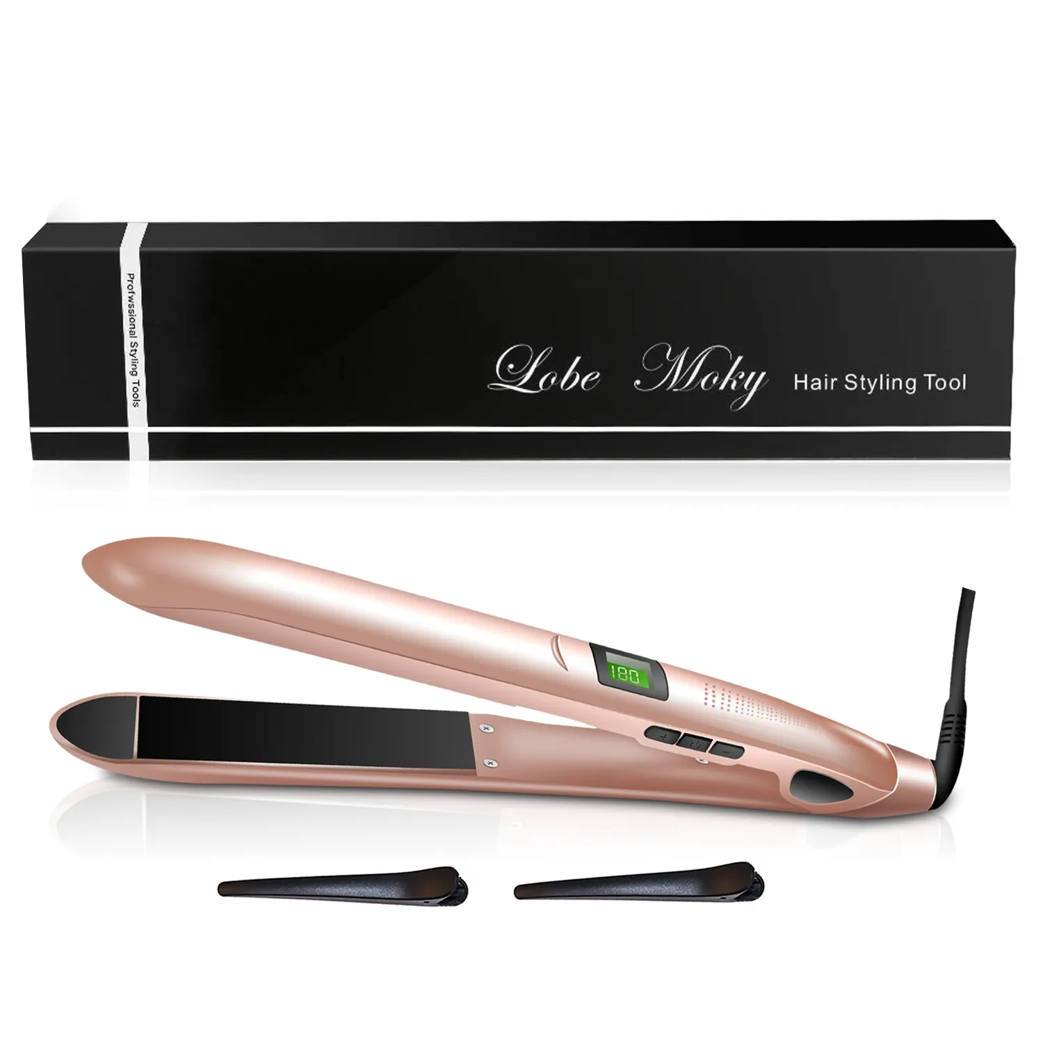 2 in 1 with Digital LCD Display Adjustable Temperature fastHeating Dual Voltage Flat Iron Hair Straightener and Curler