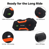 Casque de moto Eurofone V3 PLUS pour interphone, étanche IP67, 3 casques, appairage de 2 motards, 1200M