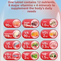 Comprimés multivitaminés et minéraux pour enfants Calcium Fer Zinc Sélénium 0,6g 60 unités Vitamine E Complément B-Complex Nutritionnel 24