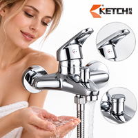Robinet de bain mural monocommande chromé avec inverseur de douche en alliage de zinc pour salle de bain