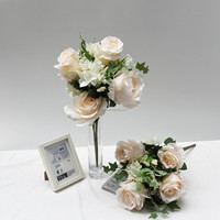 Bouquet de roses géantes en soie ivoire à 14 têtes, 65 cm, idéal pour centres de table, décoration d'hôtels, boutiques, bibliothèques, bureaux, halls, maisons et mariages - Vente chaude