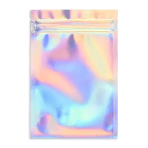 Custom Print Transparent Holographic Resealable Smell Proof Food Small Ziplock Plastic Packaging Mylar Hologram Bags