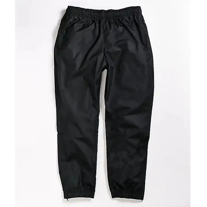 Mens Black Plain Track Pants Polyester wind jogger Custom Nylon Pants With Zipper Hem