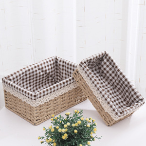 Panier de rangement pour la maison en paille et tissu tressé en saule, boîte de rangement carrée ouverte de style japonais pour le salon et - Product Image 4