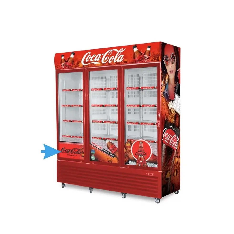 Réfrigérateur Pepsi avec porte vitrée pour l'affichage des boissons et l'affichage commercial bannière de réfrigérateur et de congélateur de supermarché
