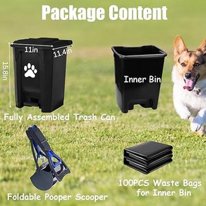Poubelle à caca pour chien à l'extérieur avec couvercle Conteneur à déchets pour chien Pédale mains libres Jardin Cour Maison avec sacs à déchets15 L Gris - Product Image 4
