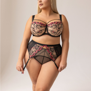 Ensemble deux pièces soutien-gorge grande <span class=keywords><strong>taille</strong></span> à bonnets couvrants et doux avec soutien latéral et laçage, et culotte <span class=keywords><strong>taille</strong></span> <span class=keywords><strong>haute</strong></span> avec broderie florale en <span class=keywords><strong>dentelle</strong></span> - Product Image 3