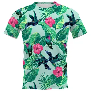 Fabricante profesional, Camiseta con estampado de plantas tropicales hawaianas para hombre, venta al por mayor a granel, camiseta de manga corta de gran tamaño, camiseta fresca de verano
