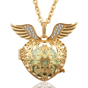 Merryshine Cubic Zirconia Cuore Medaglione Angelo Chime <span class=keywords><strong>Gravidanza</strong></span> Bola Sfera di Armonia Chiamante Campana <span class=keywords><strong>Collana</strong></span> - Product Image 3