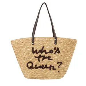 JAKIJAYI Straw Bag Alphabet Pattern Paper Beach Fashion Knitting Wholesale Custom Logo Women Shoulder Bag,fashion Polyester