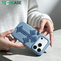 Coque de luxe en jean avec patch croisé la plus vendue pour iPhone 15 Pro Max, antichoc, accessoires pour iPhone 15 Pro, vente en gros, logo personnalisé en PU, OEM