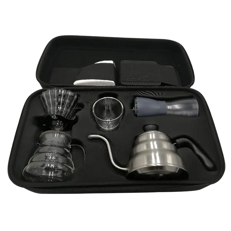 사용자 정의 휴대용 여행 커피 차 메이커 디럭스 선물 세트 도구 케이스 하드 쉘 커피 기계 세트 EVA 케이스