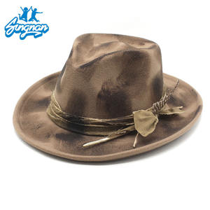 Chapeau Fedora de Cowboy à bords plats personnalisé adulte Deluxe feutre de laine Oktoberfest allemand <span class=keywords><strong>Tyrolien</strong></span> alpin <span class=keywords><strong>Costume</strong></span> Prop Panama Western Hat - Product Image 1