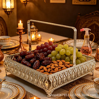 Plateau carré en métal électroplaqué de luxe pour fruits, plateau de rangement, décoration américaine, table basse, mariages/fêtes