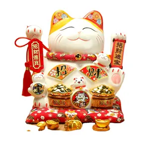 Factory Supplier Large Caimao Decoration Opening Automatic Shake Hands Electric Wave Lucky cat Shop Ceramic Front Desk Gift