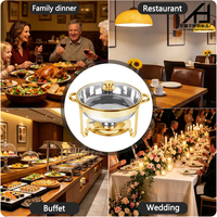 Matériel hôtelier : Réchaud de buffet rond en acier inoxydable doré 4,5 L, type chafing dish, avec couvercle en verre, pour restaurant et événements
